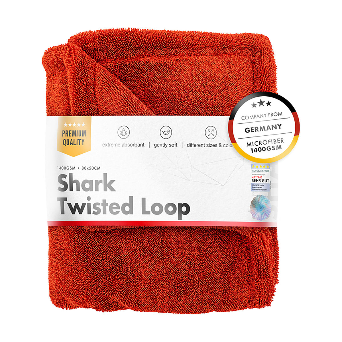 ChemicalWorkz Shark Twisted Loop Drying Towel 1400gsm in red - folded