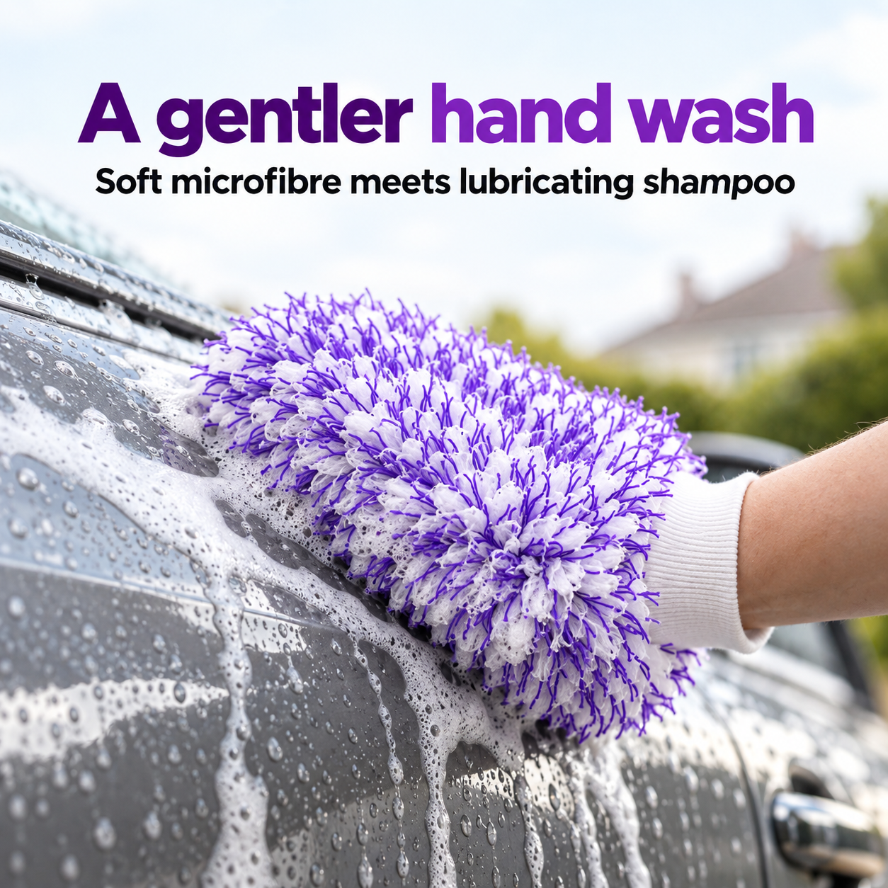 CA Detailing microfibre wash mitt on a soapy panel, a gentler hand wash