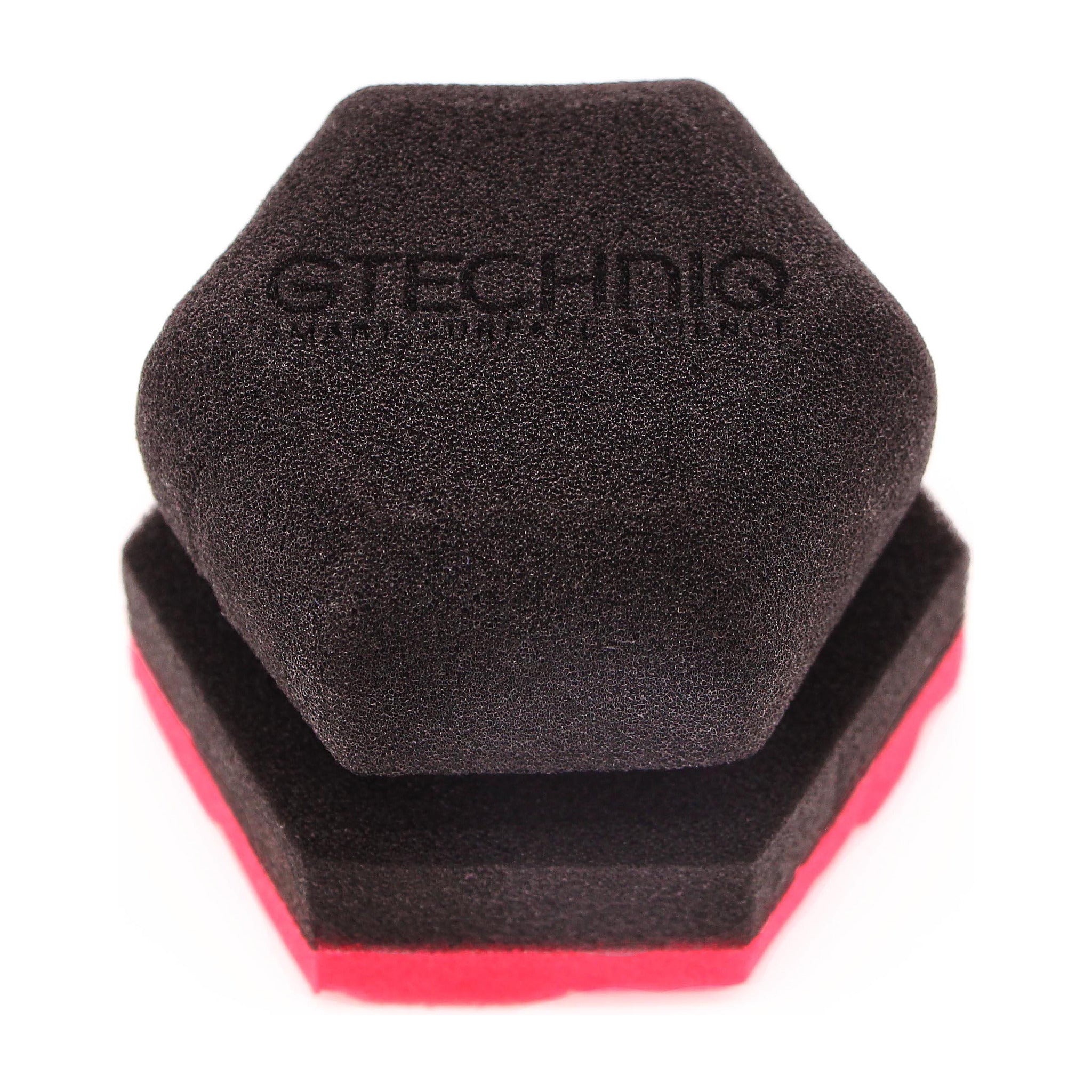 Gtechniq AP4 multipurpose applicator pad, black hex foam with red base, front view