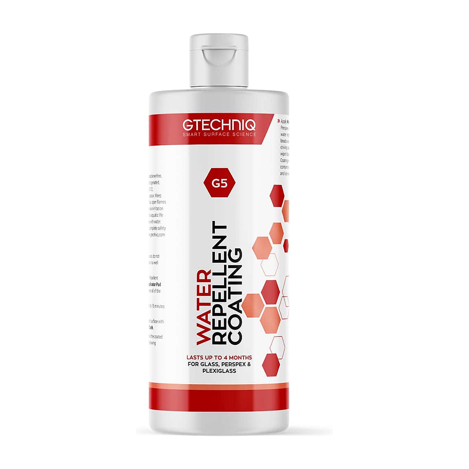 Gtechniq G5 Water Repellent Coating for Glass and Perspex 100ml bottle, front label