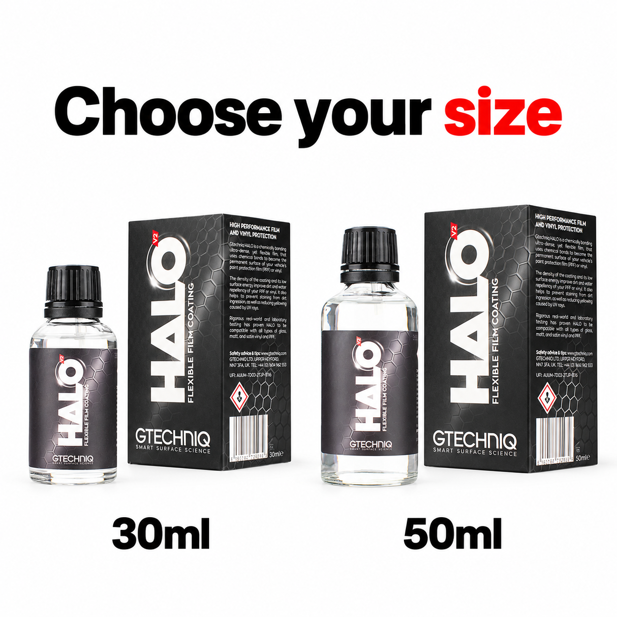 Gtechniq HALO V2 Flexible Film Coating for PPF & Vinyl Wraps — Which size can I choose?