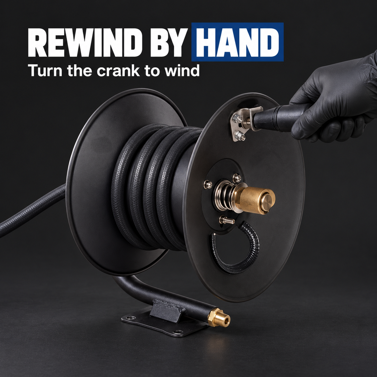 MTM Hydro High Pressure Hose Reel — How do I rewind it?
