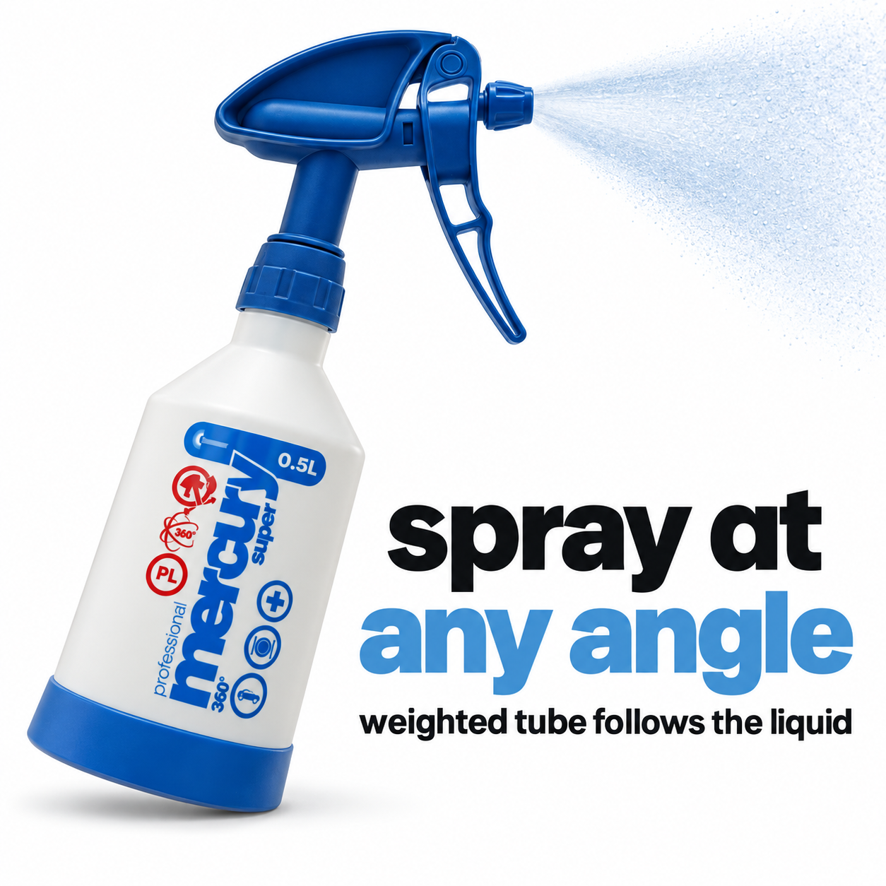 Kwazar Mercury Pro+ 360 Double-Action Trigger Spray - 4 Pack — Can I spray tilted?