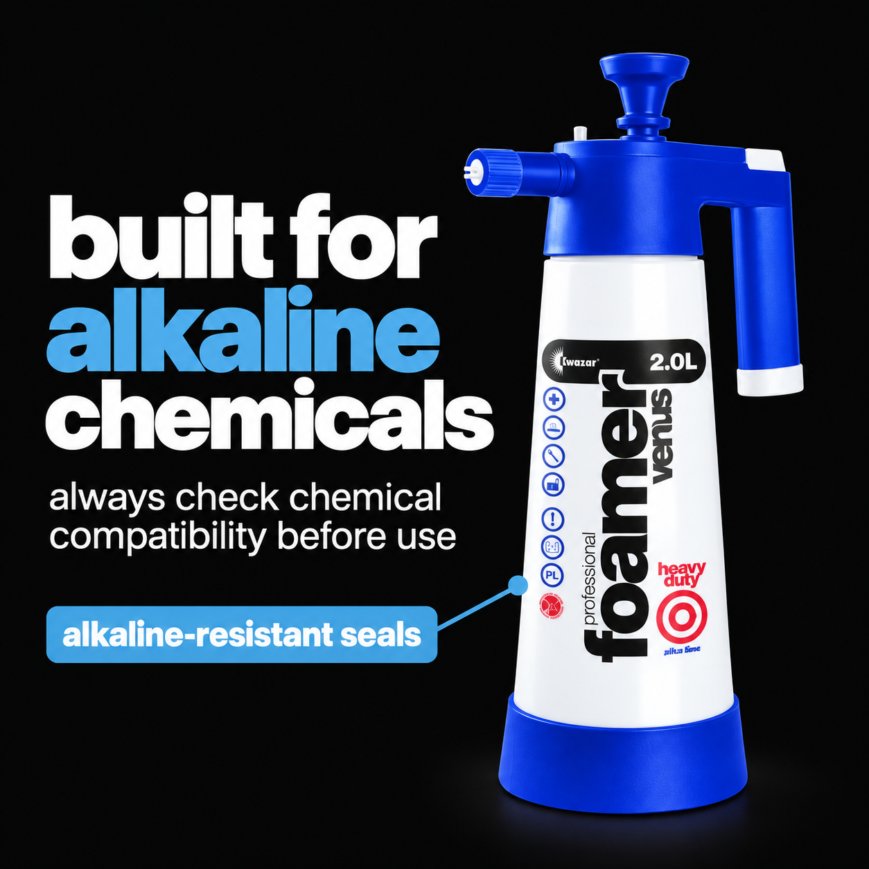 Kwazar Venus Super Pro+ Alkaline Foamer 2L — Which chemicals is it designed for?
