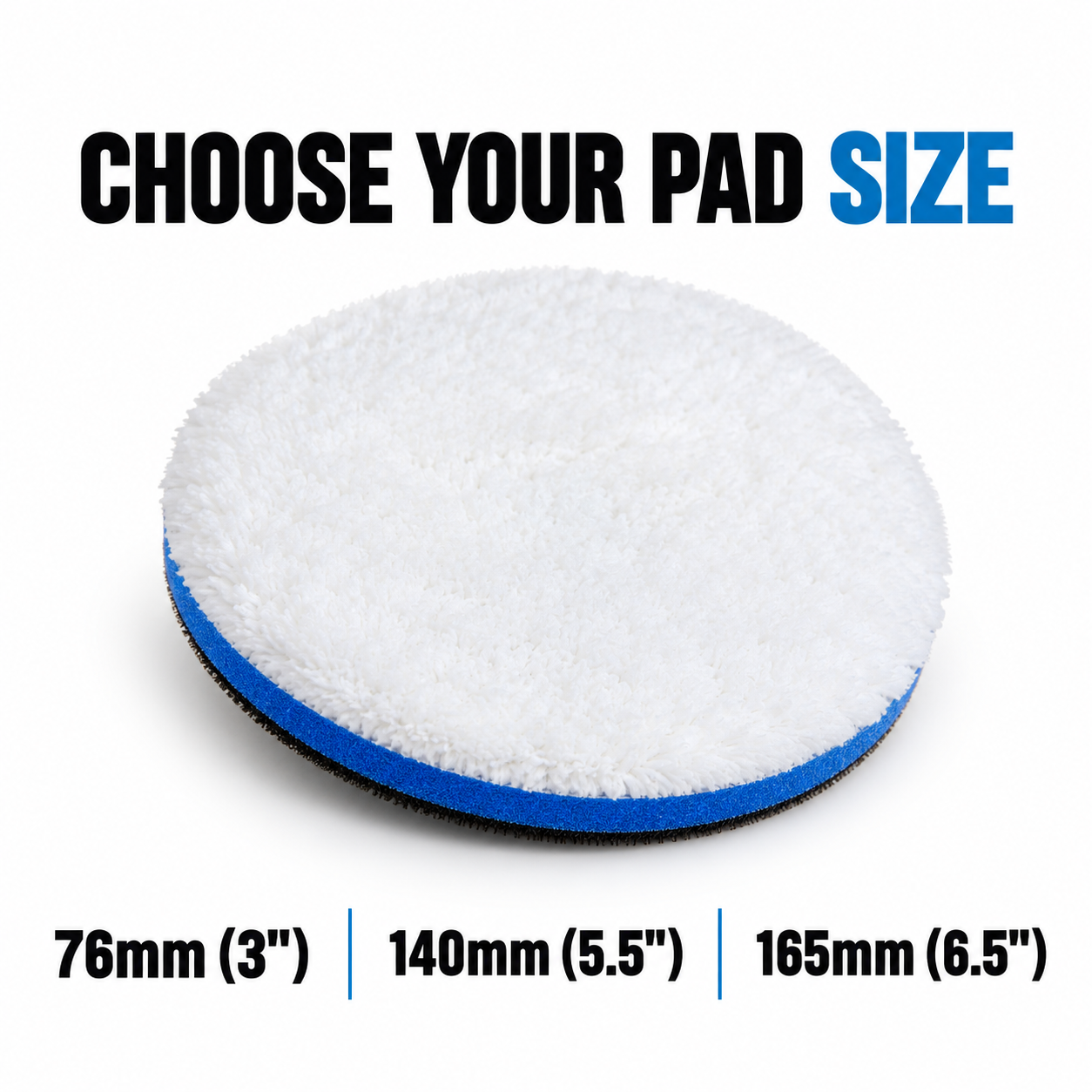 Lake Country White/Blue Microfibre Cutting Pad (Various Sizes) — Which sizes are available?