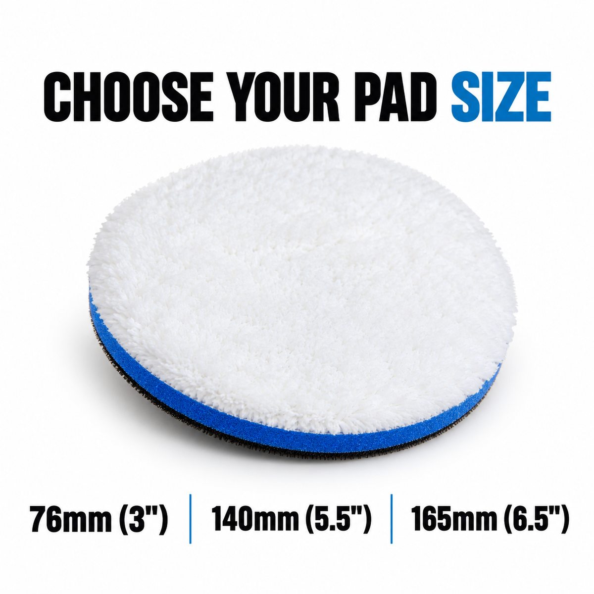 Lake Country White/Blue Microfibre Cutting Pad (Various Sizes) — Which sizes are available?