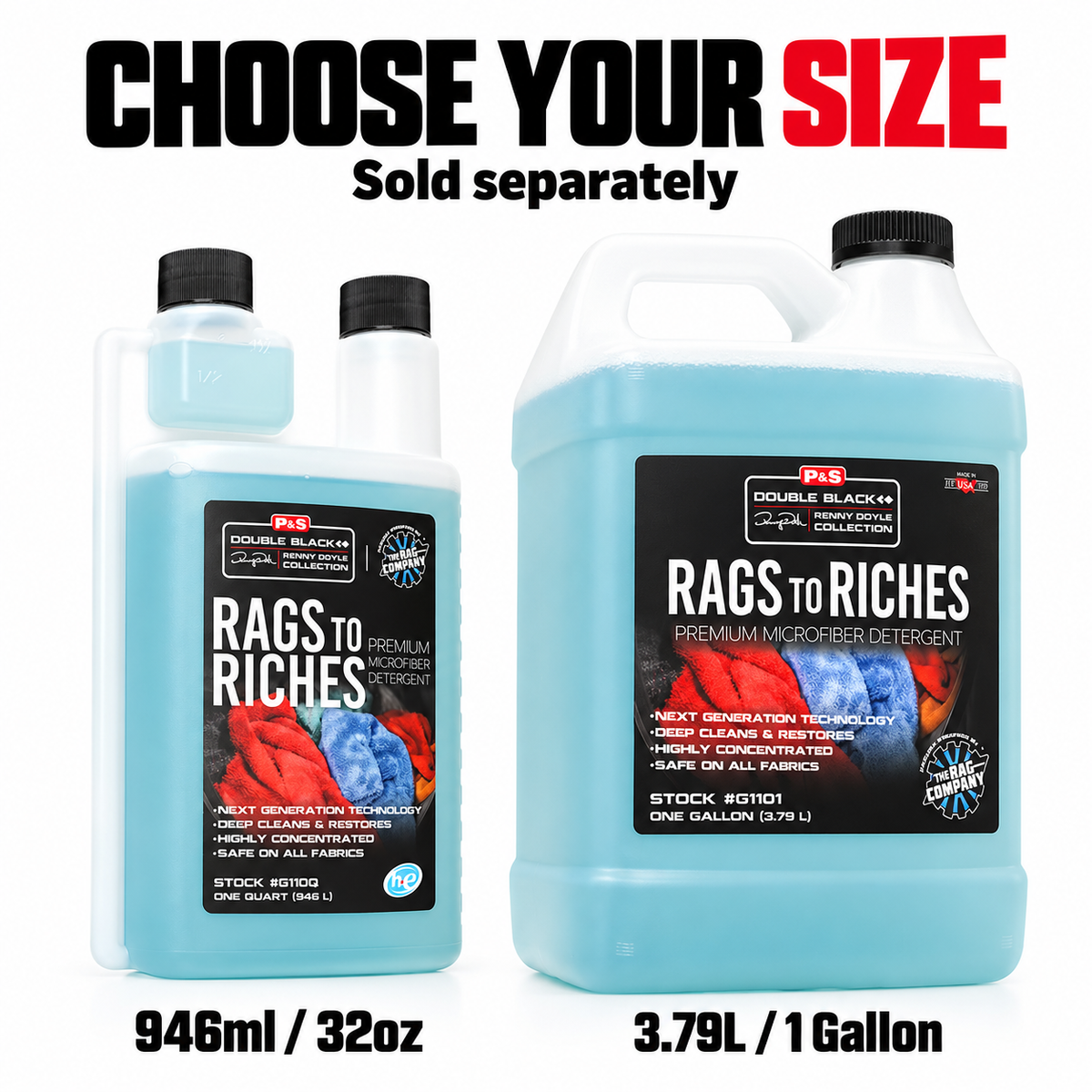 P&S Rags to Riches Premium Microfiber Detergent — Which size can I choose?