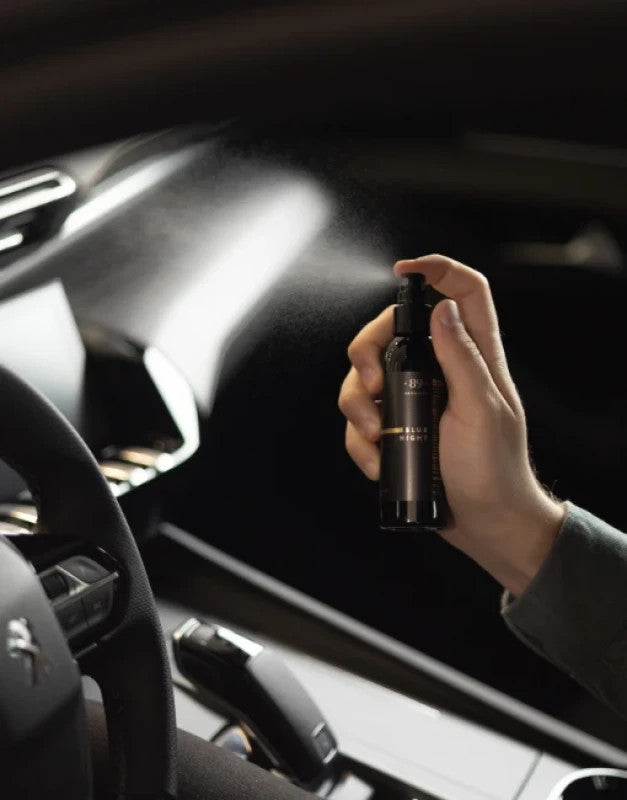 Aromatic 89 Car Perfume Spray 100ml Blue Nightingale, spraying inside the car