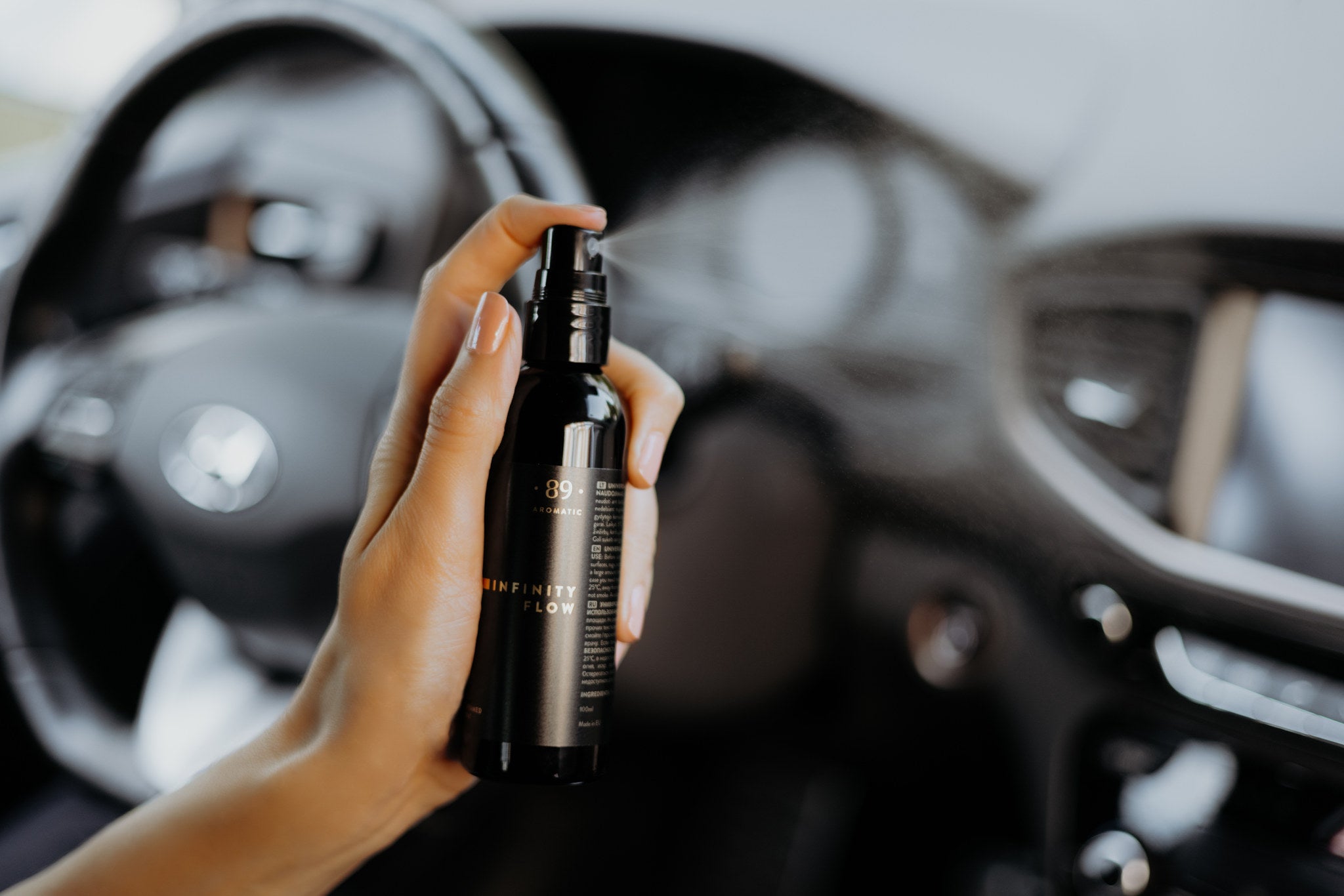 Aromatic 89 Car Perfume Spray 100ml, spraying the cabin