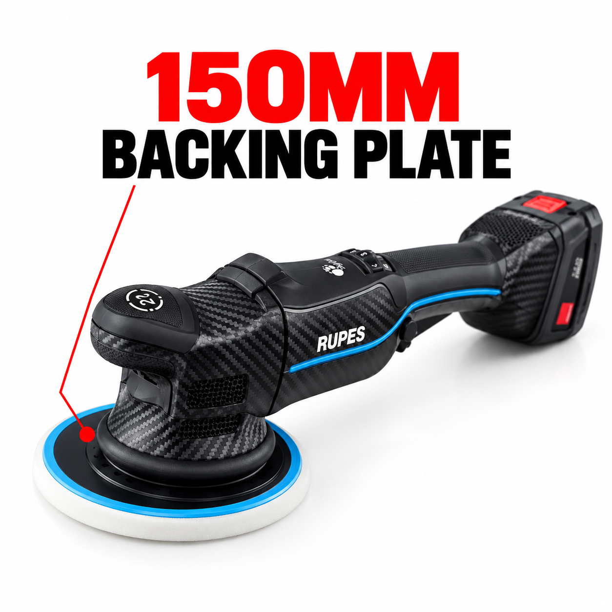Rupes BigFoot HLR21 iBrid Cordless Polisher 21mm — Which backing plate does it use?