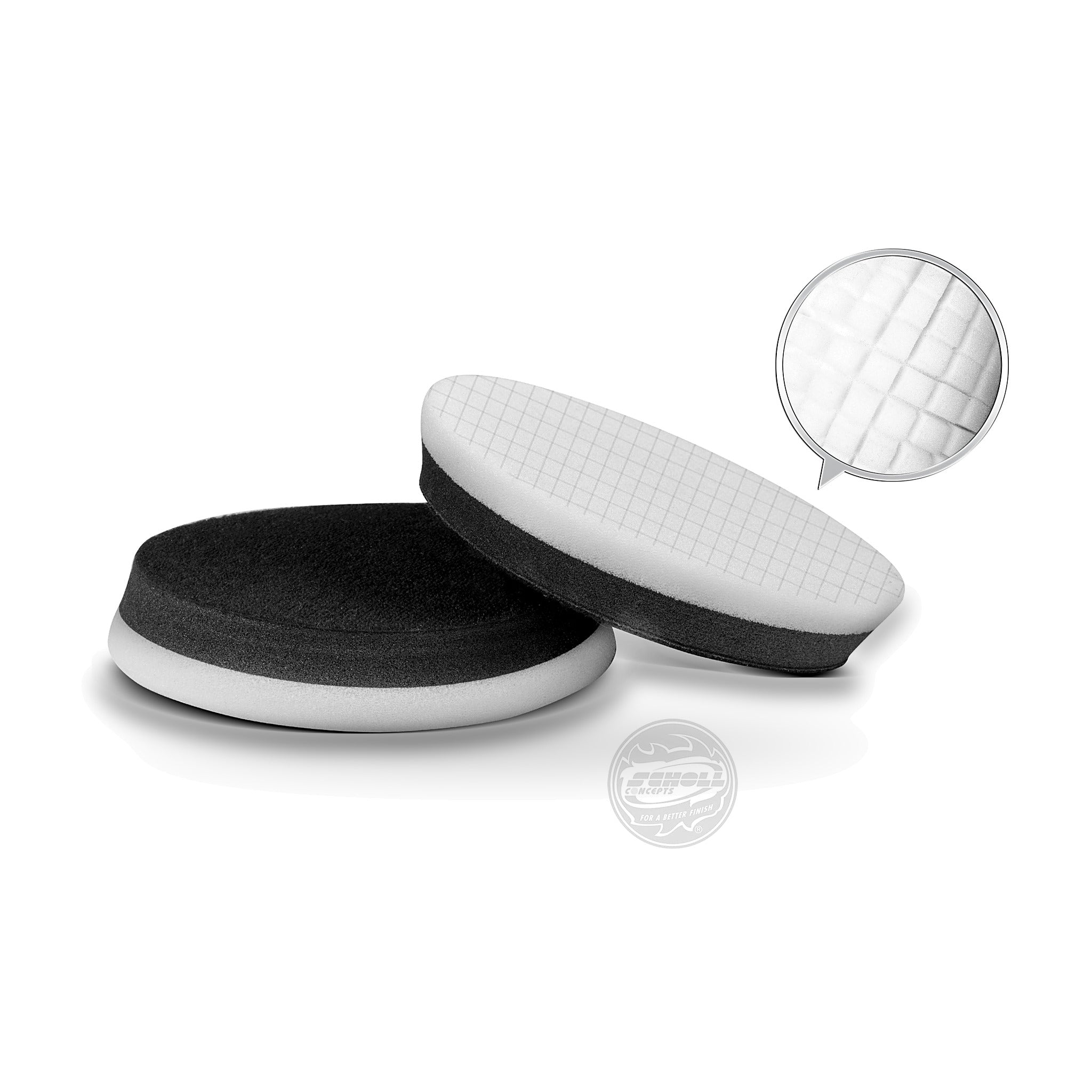 Scholl Concepts Black and White Sandwich SpiderPad Heavy Cutting Pad 145mm pair with a close up of the pad face texture