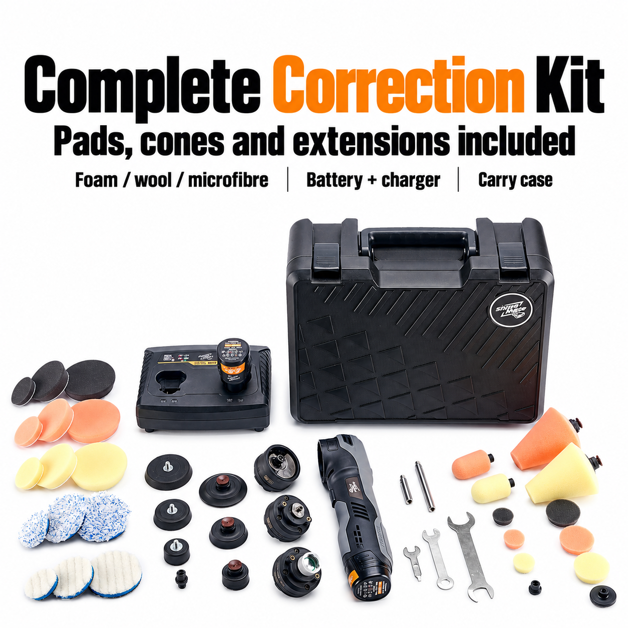 ShineMate EB210 Cordless Rotary & DA Mini Polisher Kit — What is included?