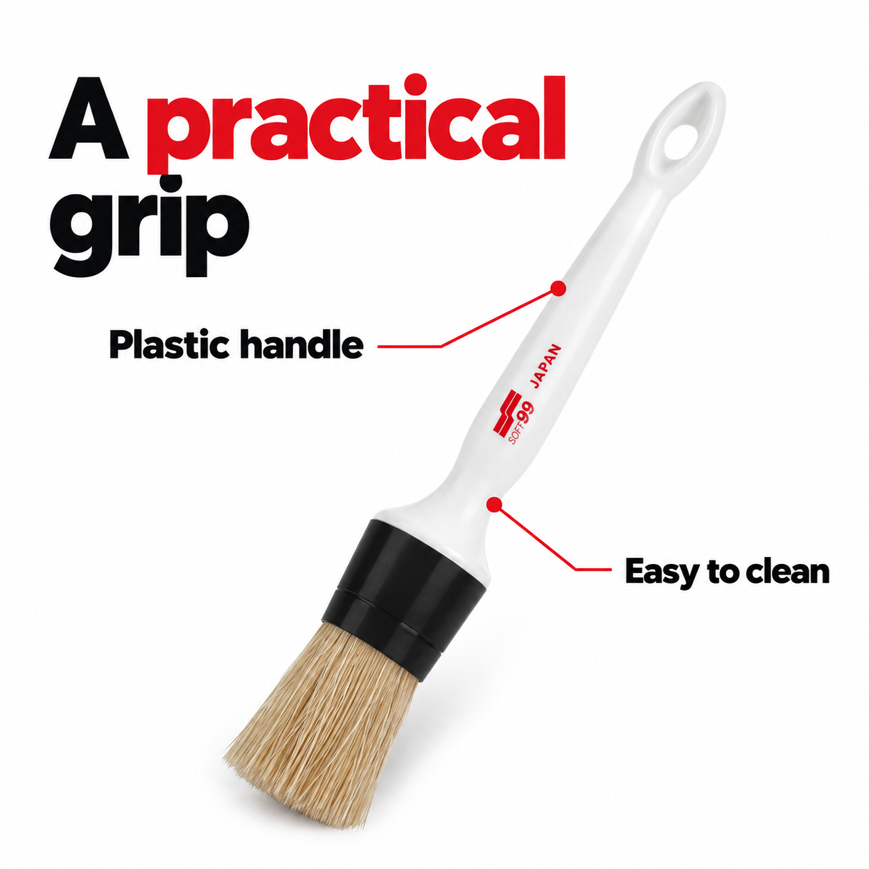 Soft99 Black Interior Detailing Brush — What makes the handle practical?