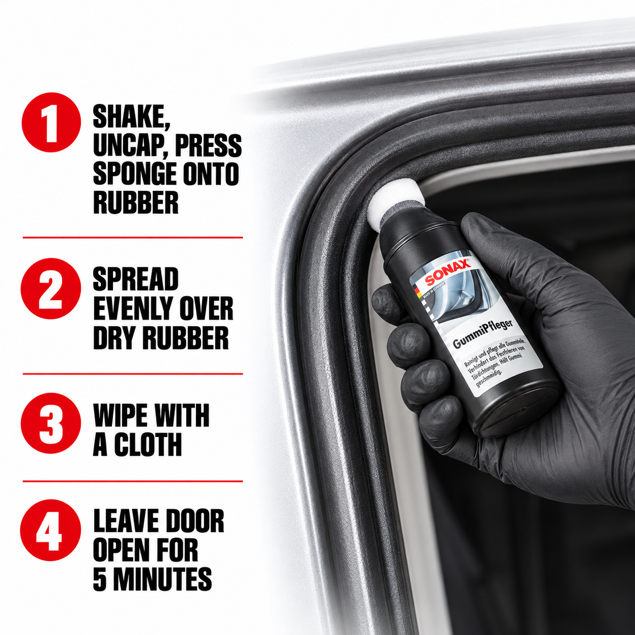 Sonax GummiPfleger Rubber Protectant — How do I apply it?