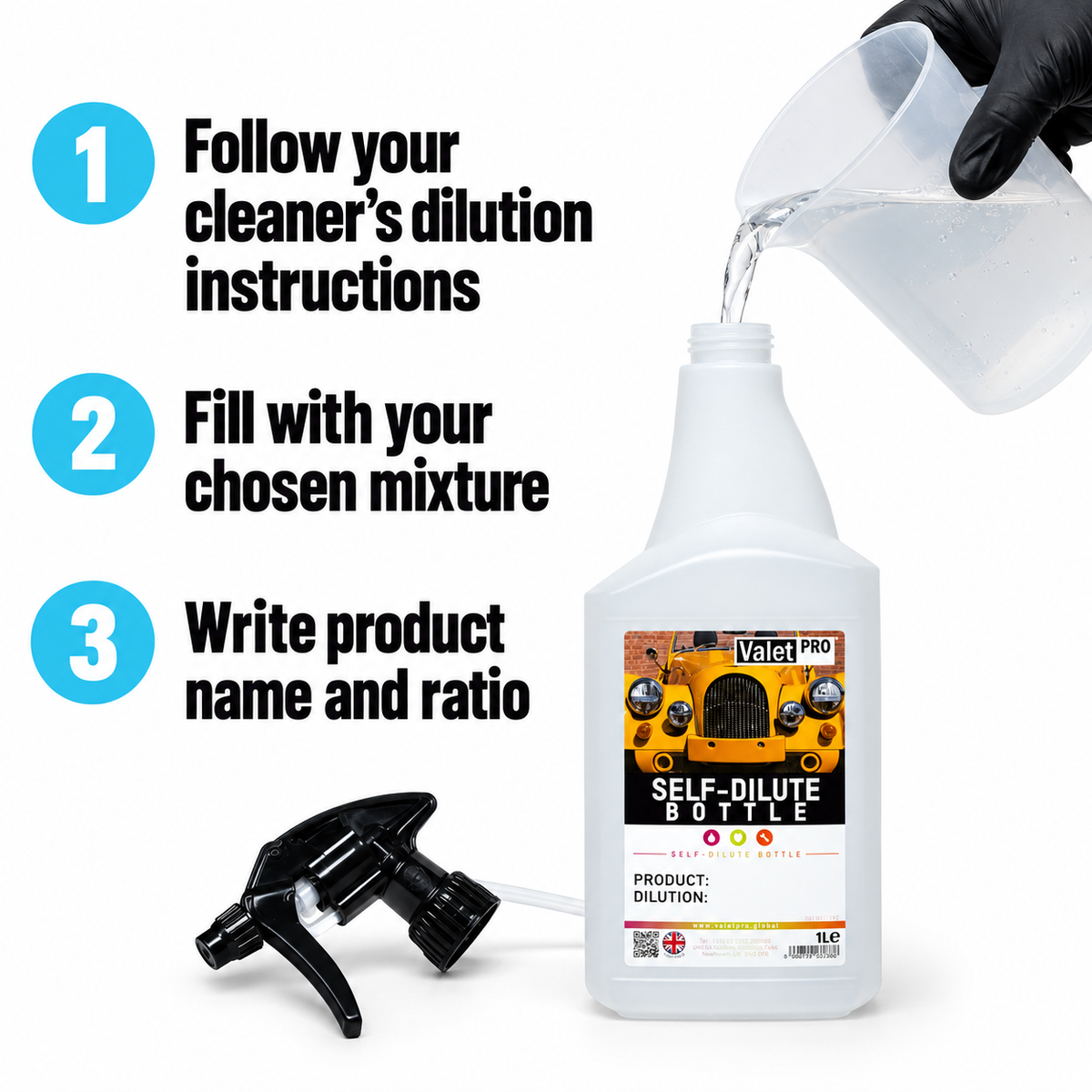 ValetPRO 1L Spray Bottle & Chemical Resistant Trigger — How do I prepare it?